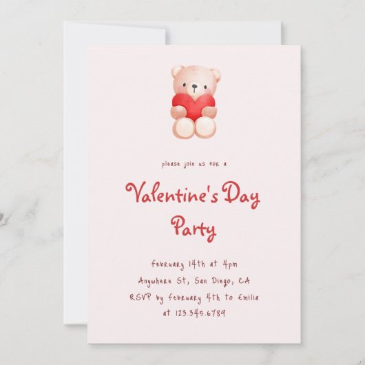 Cute Bear Hearts Valentine's Day Party Invitation (Devant)