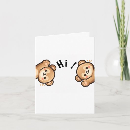 Cute Bear Hi Folded Card | Kawaii Invitation (Devant)