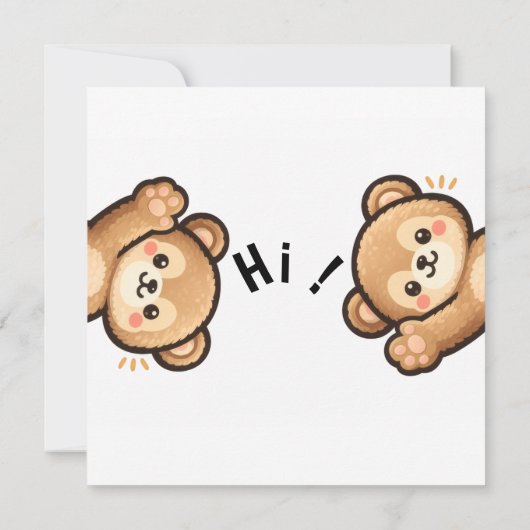 Cute Bear Hi Invitation | Kawaii Greeting Card (Dos)