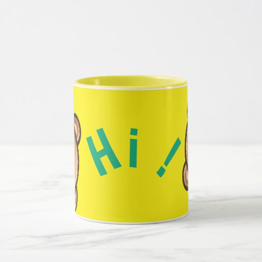 Cute Bear Hi Yellow Mug | Kawaii Coffee Cup (Centre)