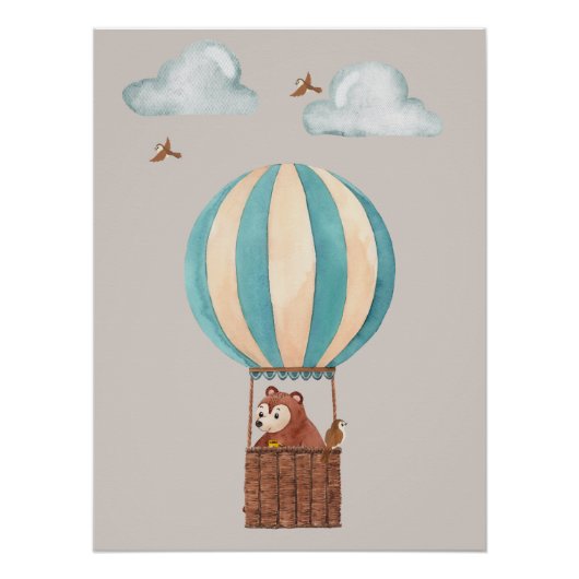 Cute Bear Hot Air Balloon Illustration Poster (Devant)