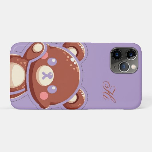 Cute Bear iPhone Case – Purple Minimal Teddy Bear  (Achterkant (horizontaal))