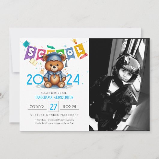 Cute bear Kindergarten Graduation Invitation (Devant)