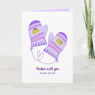 Cute Bear Love Purple Mittens Valentine's Day Card Feestdagen Kaart