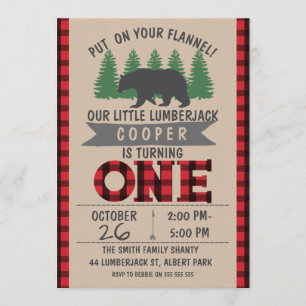 Cute Bear Lumberjack 1er Anniversaire Invitation
