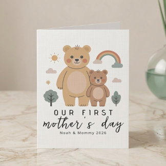 Cute Bear Mom Baby First Mothers Day Art Kaart