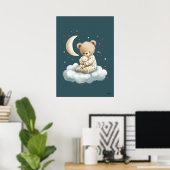 Cute Bear on Cloud Nursery Bedtime Wall Art Poster (Thuiskantoor)
