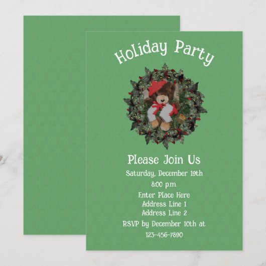 Cute Bear On Wreath Christmas Holiday  Kaart (Voorkant / Achterkant)