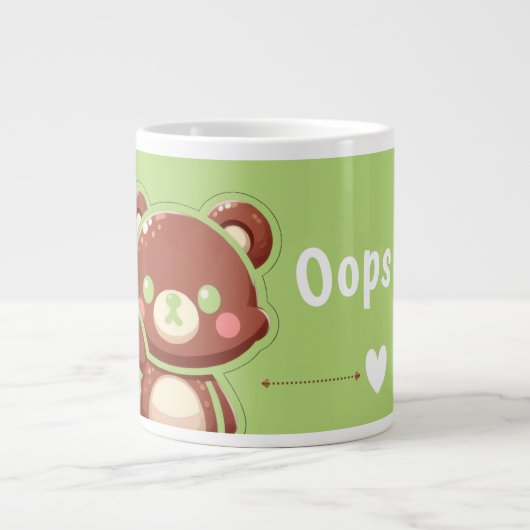 Cute Bear “Oops!” Green Jumbo Mug – Kawaii Bear  Extra Grote Beker (Voorkant)