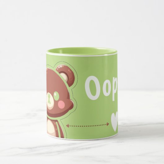 Cute Bear “Oops!” Green Mug –Kawaii Bear Combo Mug (Centre)