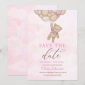 Cute Bear Pink Save the Date Kaart (Voorkant / Achterkant)