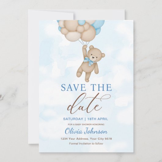 Cute Bear Save the Date Kaart (Voorkant)