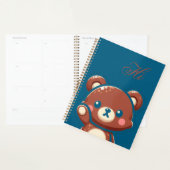 Cute Bear Spiral Planner – Teal Blue Teddy Bear  (Devant avec enveloppe)