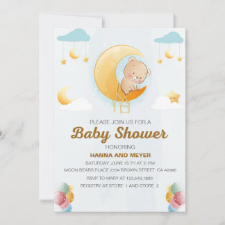 Cute Bear Thème Girl Baby shower Invitation