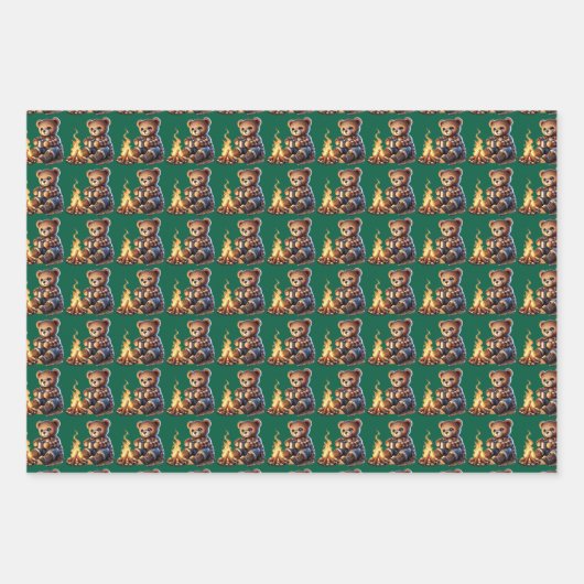 cute bear Wrapping Paper Flat Sheet Set of 3 (Voorkant 2)
