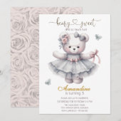Cute bearly sweet  girl birthday  Invitation (Devant / Derrière)