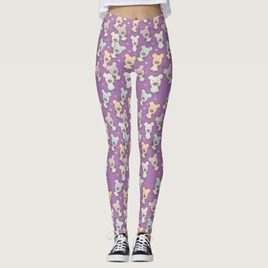 Cute Bears Traite Motif Violet Legging (Devant)
