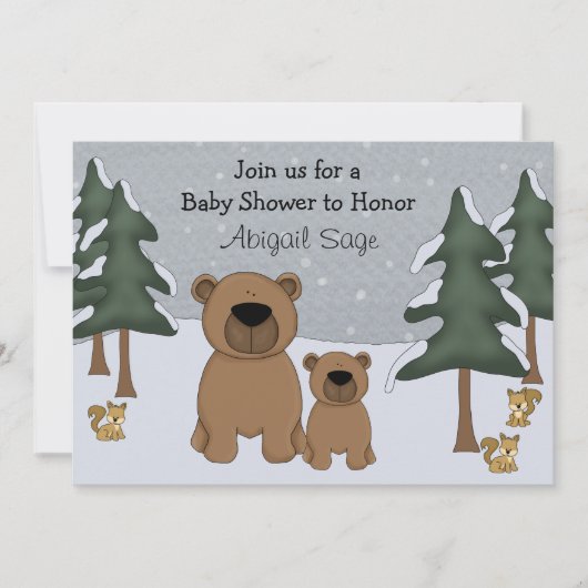 Cute Bears Winter Woodland Baby shower Invitation (Devant)