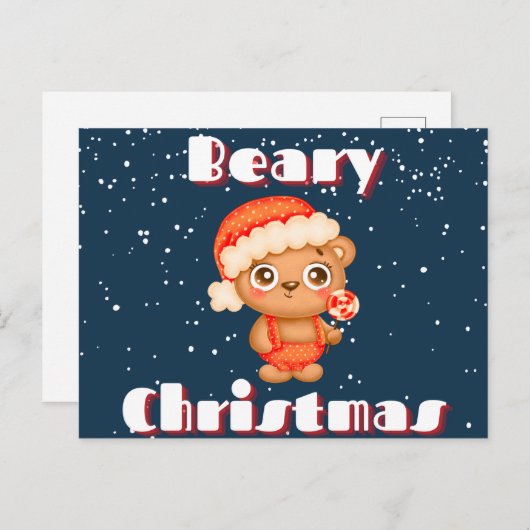 Cute Beary Kerstmis Briefkaart (Voorkant / Achterkant)