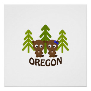 Cute Beaver Couple Oregon Perfect Poster