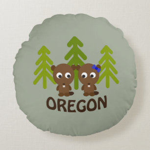 Cute Beaver Couple Oregon Rond Kussen