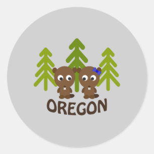 Cute Beaver Couple Oregon Ronde Sticker