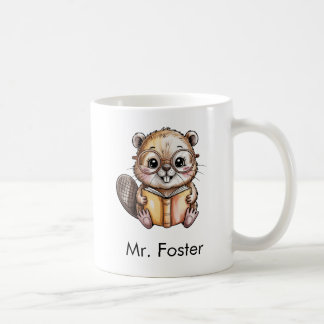 Cute Beaver Reading a Book Custom Koffiemok