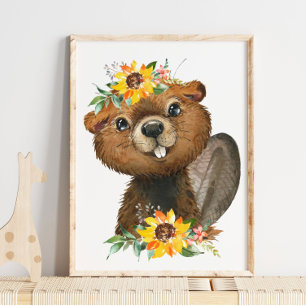 Cute Beaver Woodland Animal Nursery Wandafdrukke Poster