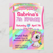 Cute bébé Unicorn 7e anniversaire invitation (Devant / Derrière)