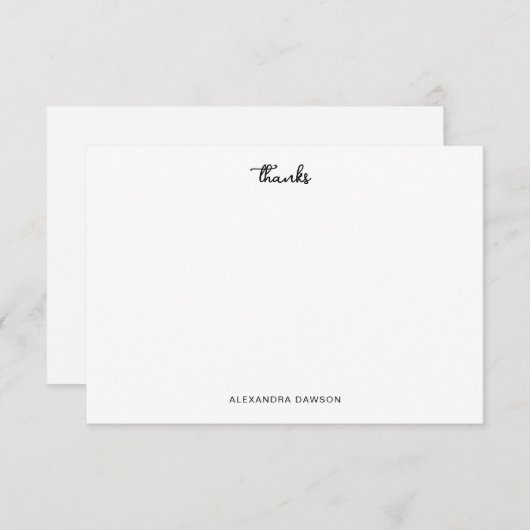 Cute Bedankt Black White Script Note Kaart (Voorkant / Achterkant)