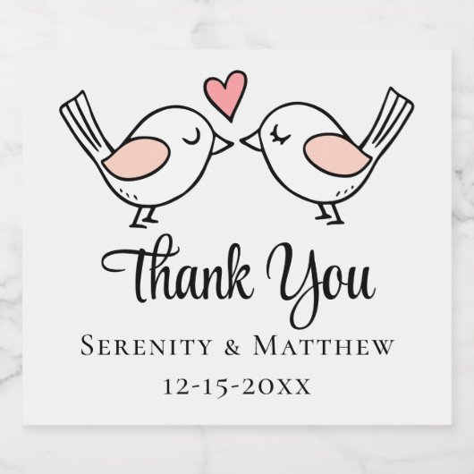 Cute Bedankt Tortelduifjes Lovevogels Weddenschap Likeurfles Etiket (Enkel label)