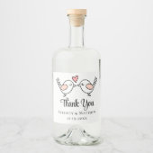 Cute Bedankt Tortelduifjes Lovevogels Weddenschap Likeurfles Etiket (Voorkant)