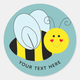 Cute Bee Add Text Blauw Ronde Sticker