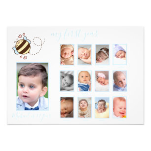 Cute bee Baby Boy Mijn eerste jaar Foto Wall Decor Foto Afdruk