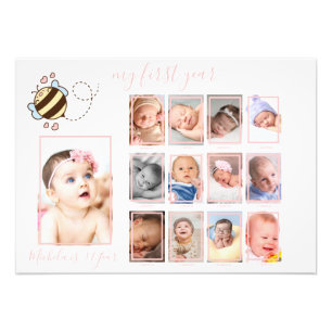 Cute bee Baby Girl - Eerste jaar Foto Wall Decor Afdruk