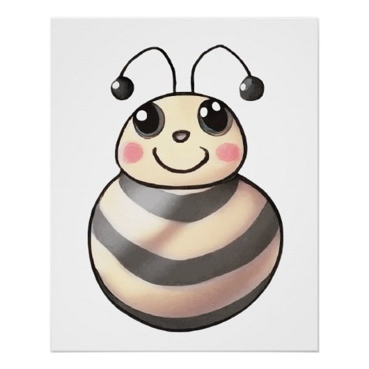 Cute Bee Cartoon, Smiling Bee Drawing, Bee Perfect Poster (Voorkant)