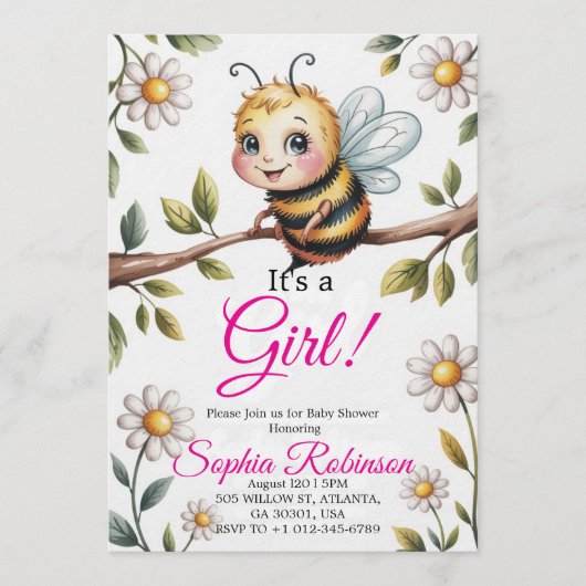 Cute Bee & Daisy Baby Shower Invitation (Devant)