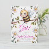 Cute Bee & Daisy Baby Shower Invitation Kaart (Staand voorkant)