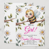 Cute Bee & Daisy Baby Shower Invitation Kaart (Voorkant / Achterkant)