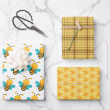 Cute Bee Geel Geruite Bijenkorf Inpakpapier Set