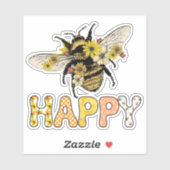 Cute Bee Happy Honeybee Flowers Sticker (Vel)