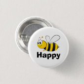 Cute Bee Happy Ronde Button 3,2 Cm (Voorkant /achterkant)