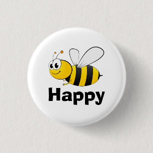 Cute Bee Happy Ronde Button 3,2 Cm