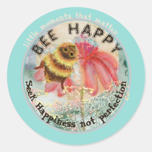 Cute Bee Happy Ronde Sticker (Voorkant)