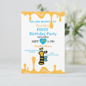 Cute Bee Honey Drivers 1st Birthday Invitation Ada (Debout devant)