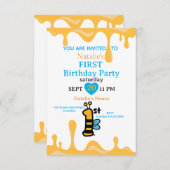 Cute Bee Honey Drivers 1st Birthday Invitation Ada (Devant / Derrière)