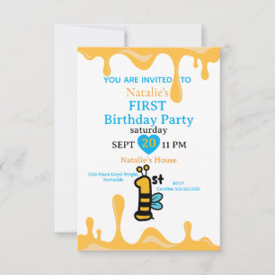 Cute Bee Honey Drivers 1st Birthday Invitation Ada