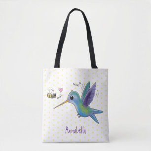 Cute bee hummingbird cartoon illustration draagtas