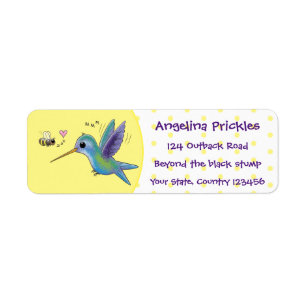 Cute bee hummingbird cartoon illustration etiket