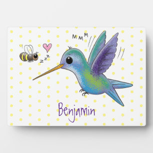 Cute bee hummingbird cartoon illustration fotoplaat